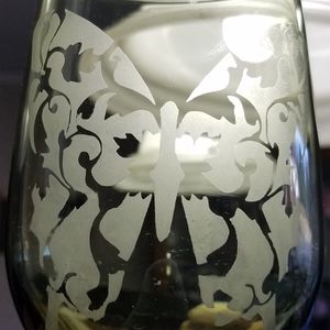 Etched Butterfly Long Stem Wine Glass